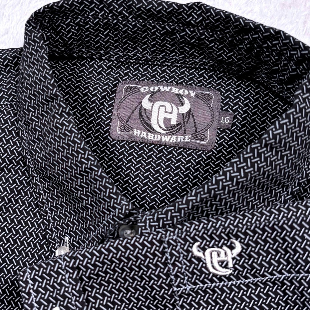 Cowboy Hardware Western Shirt Men L Black Gray Geometric Cowboy Rodeo VERY NICE